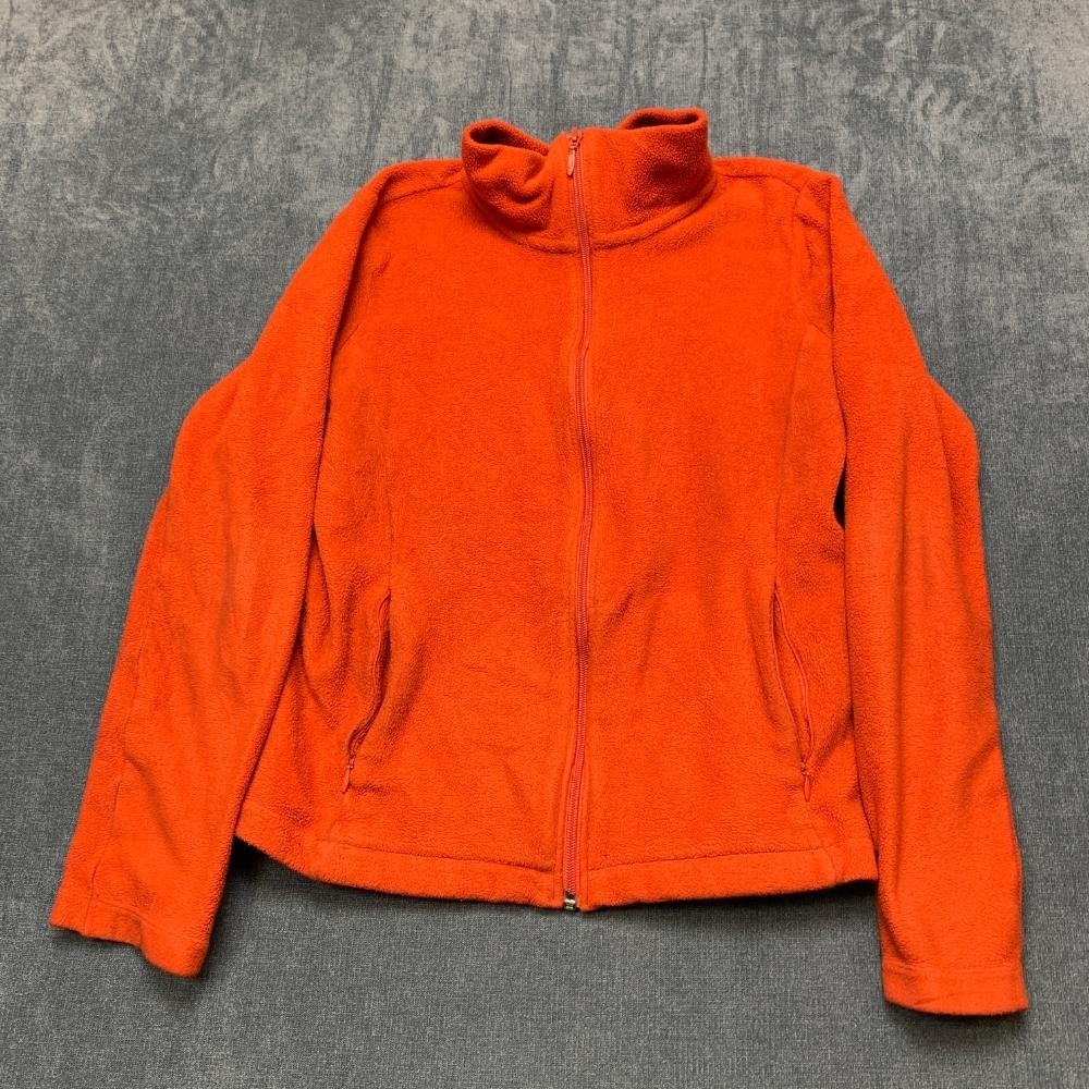 Uniqlo Jacket Womens Small Orange Fleece Full Zip Soft Warm Winter Mock Neck